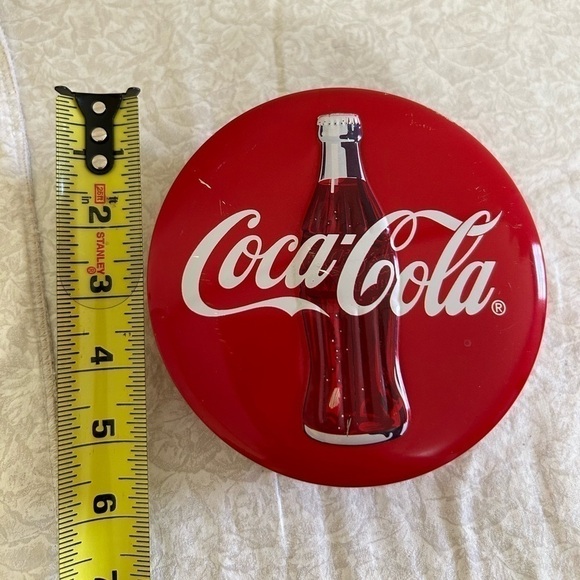 Vintage Coca-Cola Coke Embossed Bottle Tin Metal Can Round Container - Picture 6 of 7